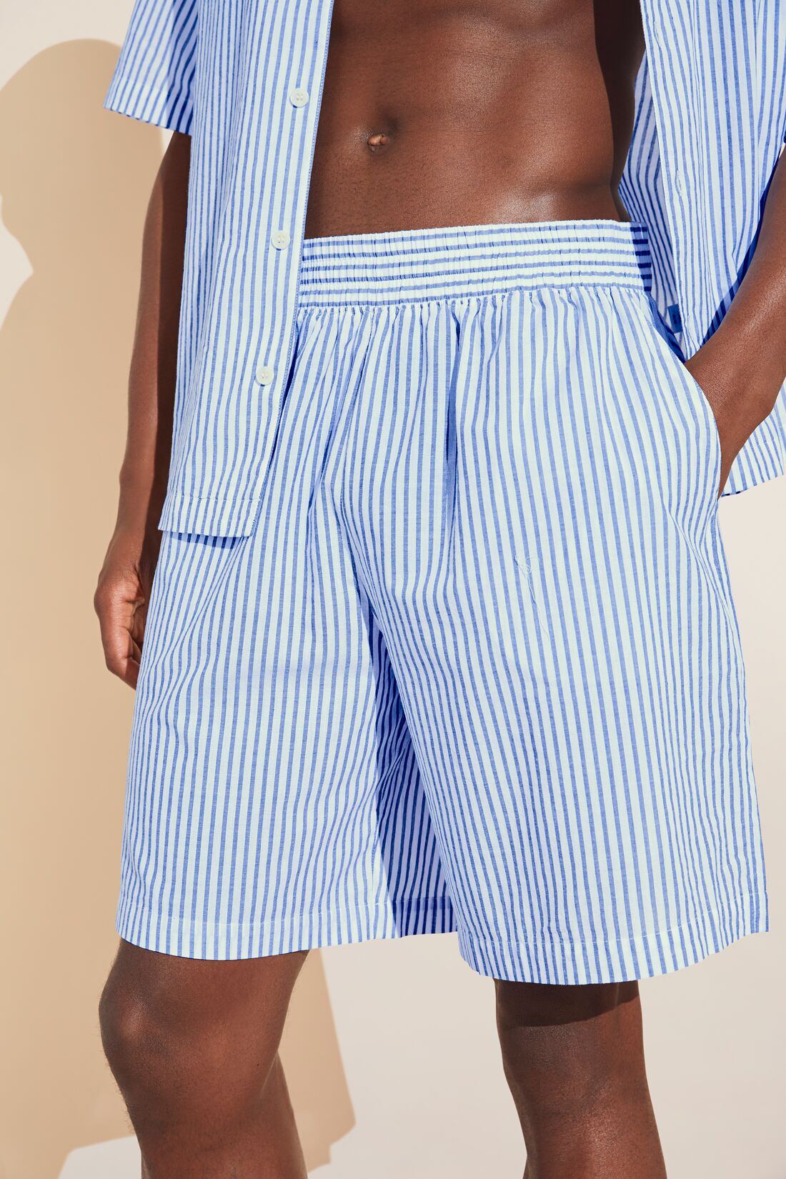 Men's Organic Sandwashed Cotton Short PJ Set - Nautico Stripe Azure